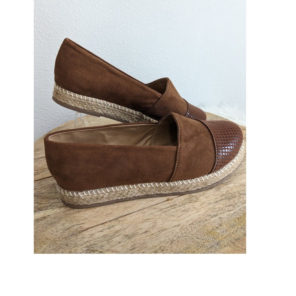 Womens‎ Brown Faux Suede 10 Snake Embossed Cap Toe Espadrille Flats Shoes  New